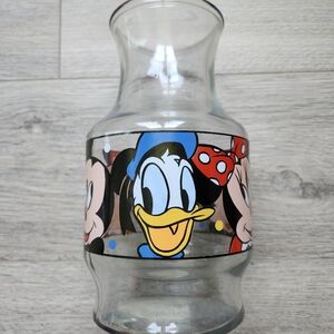 Vintage Disney Juice Carafe Pitcher Jar Mickey Minnie Donald Duck Anchor Hocking